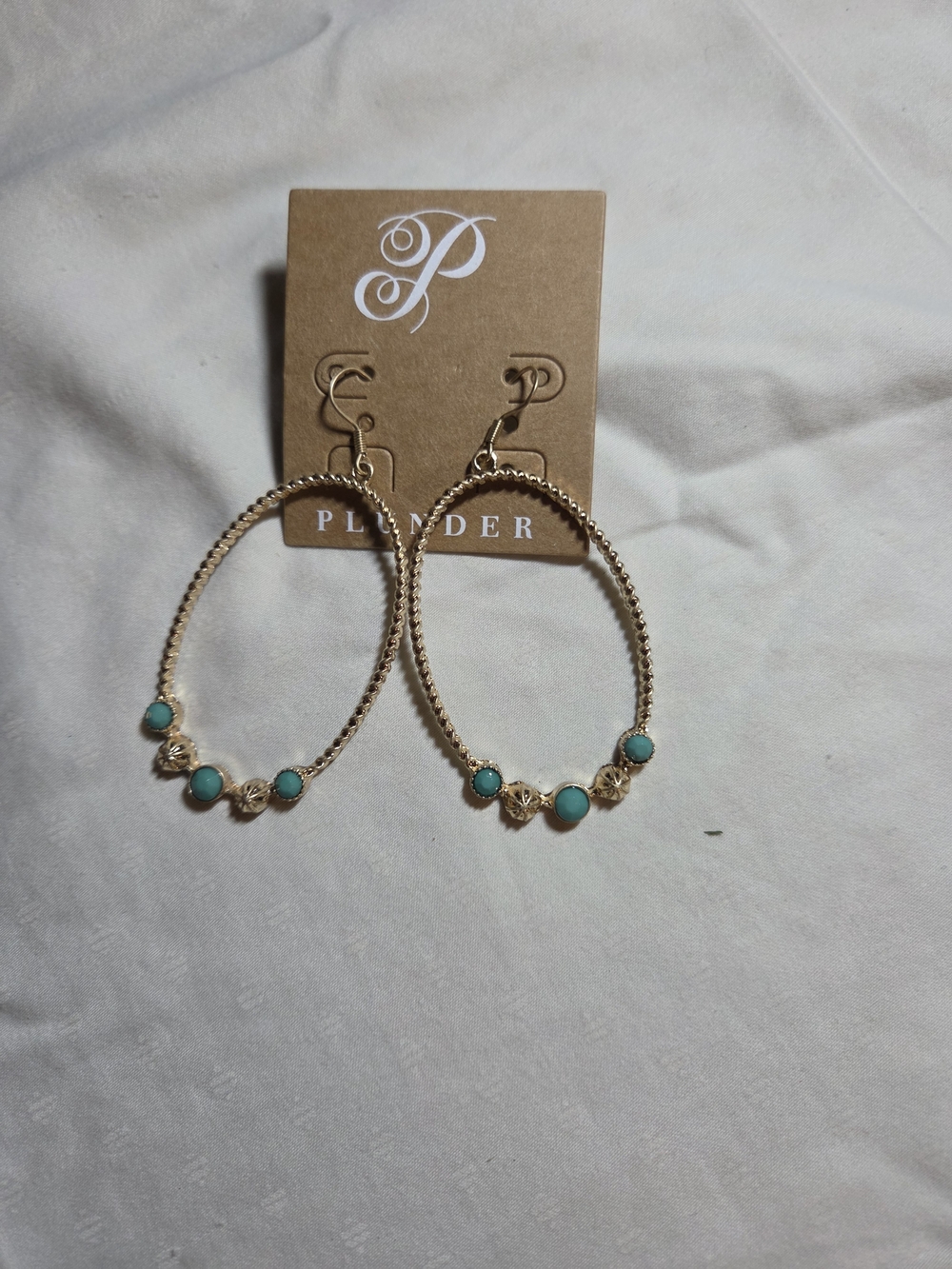 Plunder Gold-Tone Hoops with Turquoise Bead Accents